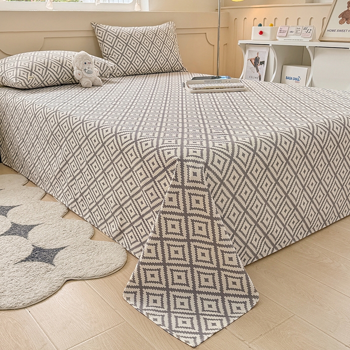 91家纺网 家纺一手货源 找家纺 爱彼家纺 2026新升级细沙工艺款亲肤柔软老粗布床单凉席席子春夏热门款-直播热卖 菱格绿