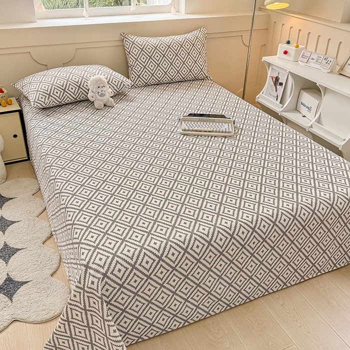 91家纺网 家纺一手货源 找家纺 爱彼家纺 2026新升级细沙工艺款亲肤柔软老粗布床单凉席席子春夏热门款-直播热卖 菱格绿