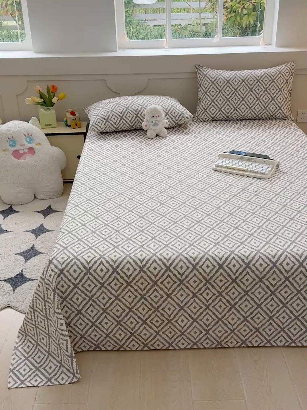 91家纺网 家纺一手货源 找家纺 爱彼家纺 2026新升级细沙工艺款亲肤柔软老粗布床单凉席席子春夏热门款-直播热卖 菱格绿