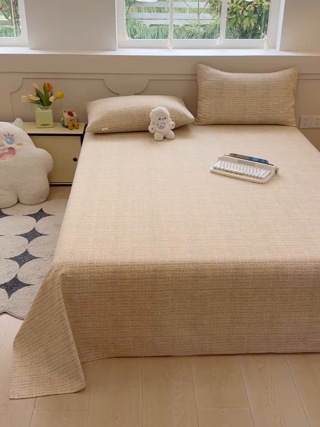 91家纺网 家纺一手货源 找家纺 爱彼家纺 2026新升级细沙工艺款亲肤柔软老粗布床单凉席席子春夏热门款-直播热卖 明沙