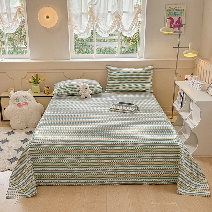 91家纺网 家纺一手货源 找家纺 爱彼家纺 2026新升级细沙工艺款亲肤柔软老粗布床单凉席席子春夏热门款-直播热卖 向往条绿