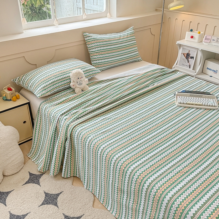 91家纺网 家纺一手货源 找家纺 爱彼家纺 2026新升级细沙工艺款亲肤柔软老粗布床单凉席席子春夏热门款-直播热卖 向往条绿