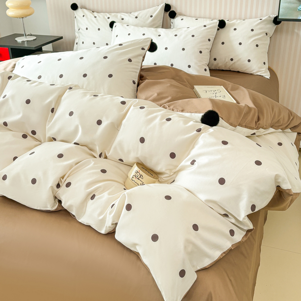 91家纺网 家纺一手货源 找家纺 （总）雅居纺家纺 2026新款50长绒棉波点球球四件套