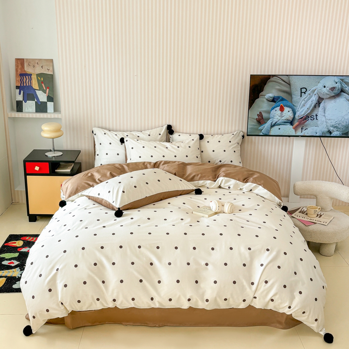 91家纺网 家纺一手货源 找家纺 （总）雅居纺家纺 2026新款50长绒棉波点球球四件套