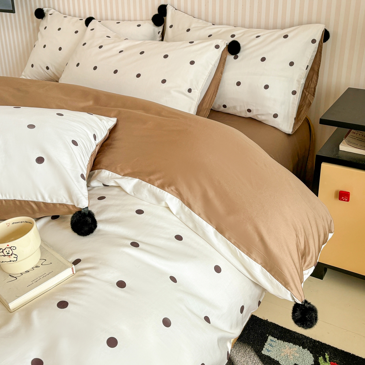 91家纺网 家纺一手货源 找家纺 （总）雅居纺家纺 2026新款50长绒棉波点球球四件套