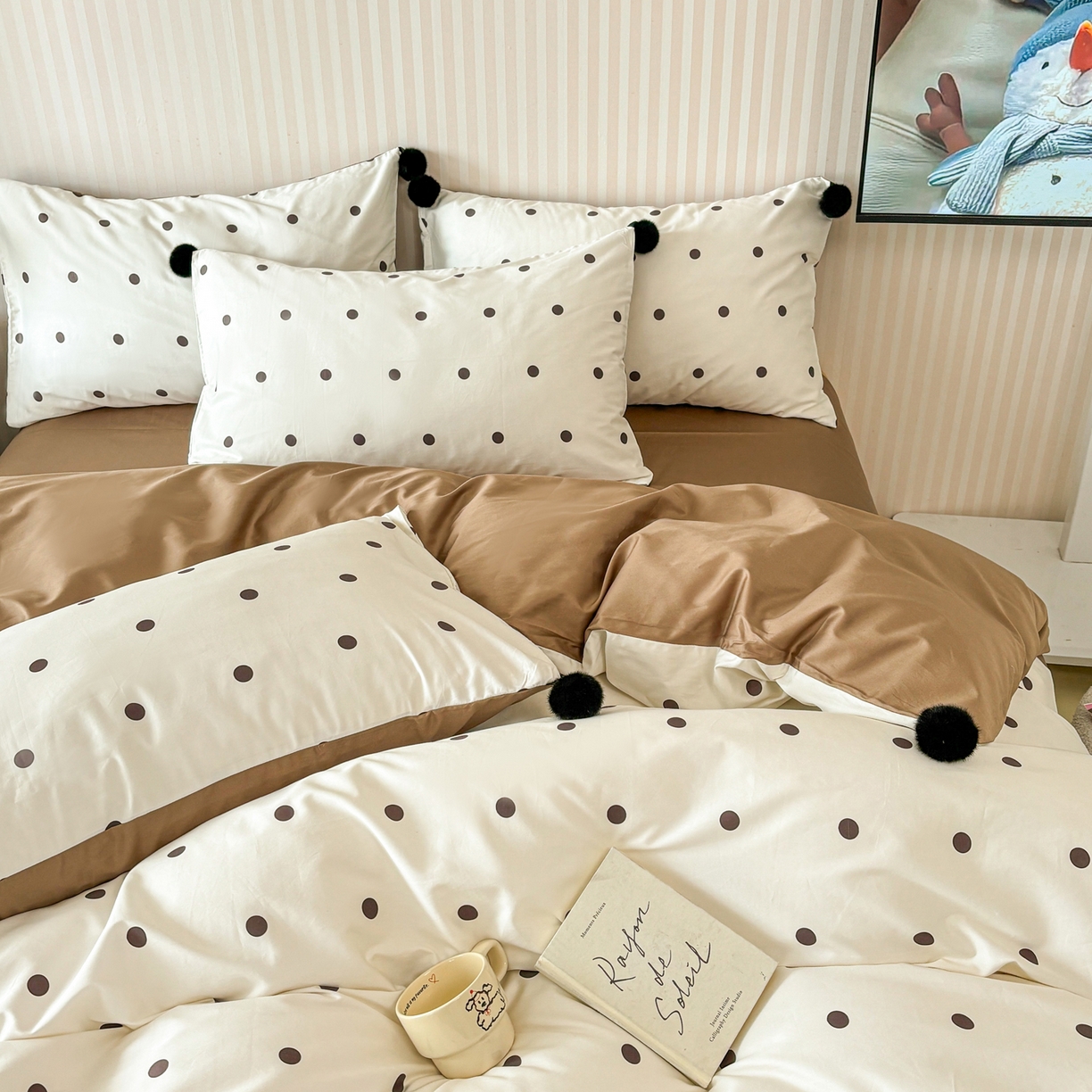 91家纺网 家纺一手货源 找家纺 （总）雅居纺家纺 2026新款50长绒棉波点球球四件套