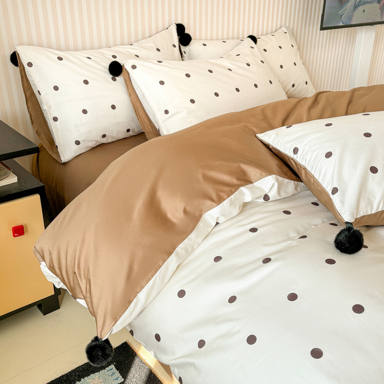 91家纺网 家纺一手货源 找家纺 （总）雅居纺家纺 2026新款50长绒棉波点球球四件套