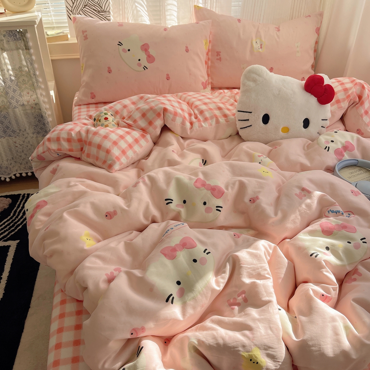 91家纺网 家纺一手货源 找家纺 （总）雅居纺家纺 2026新款全棉卡通印花可爱小猫四件套