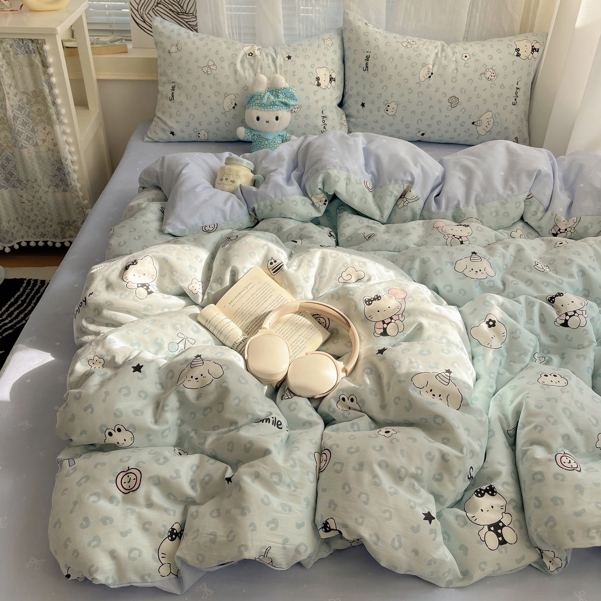 91家纺网 家纺一手货源 找家纺 （总）雅居纺家纺 2026新款全棉卡通印花可爱小猫四件套