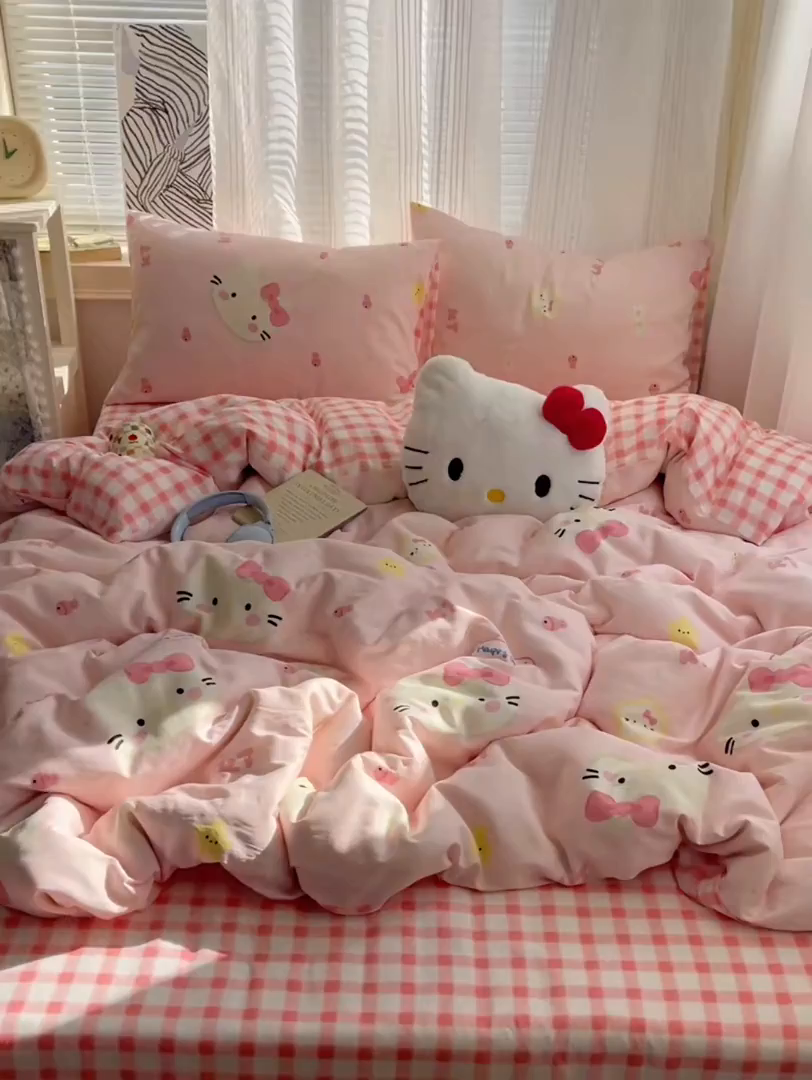 91家纺网 家纺一手货源 找家纺 雅居纺家纺 2026新款全棉卡通印花可爱小猫四件套 快乐小猫