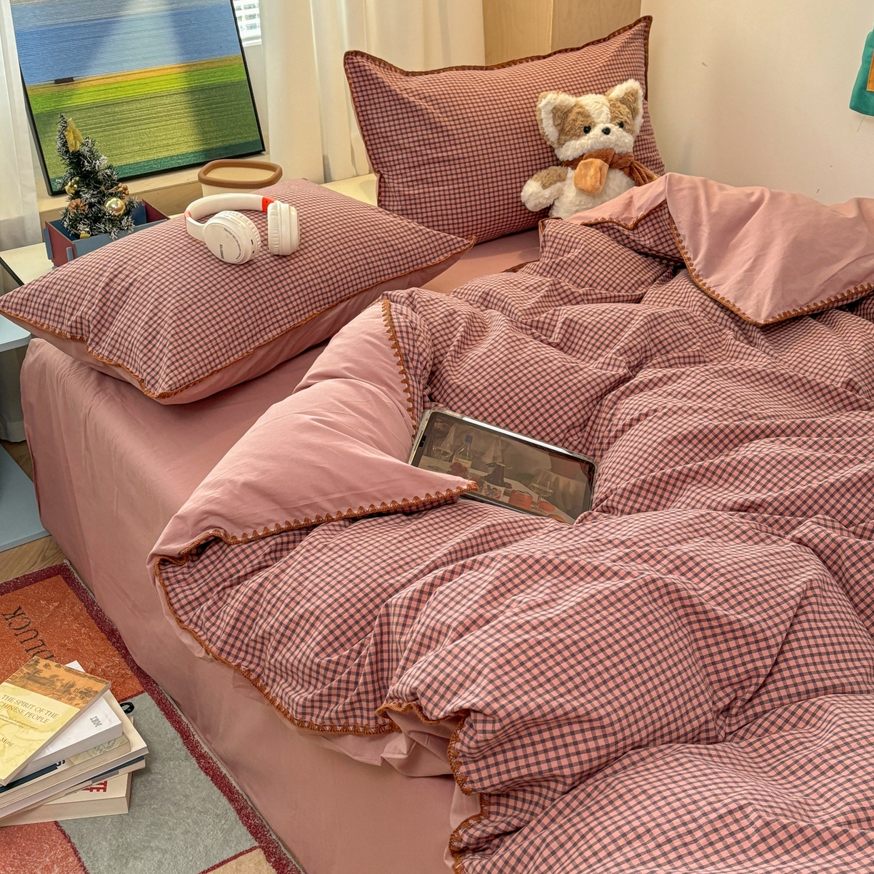 91家纺网 家纺一手货源 找家纺 （总）雅居纺家纺 2026新款全棉色织水洗棉贝壳边四件套