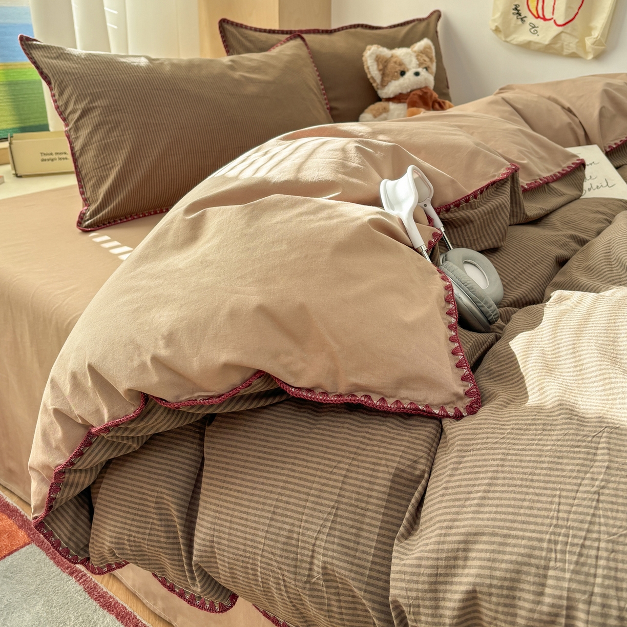 91家纺网 家纺一手货源 找家纺 （总）雅居纺家纺 2026新款全棉色织水洗棉贝壳边四件套