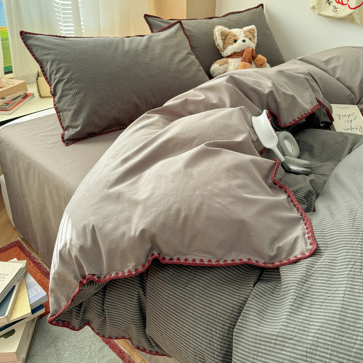 91家纺网 家纺一手货源 找家纺 （总）雅居纺家纺 2026新款全棉色织水洗棉贝壳边四件套