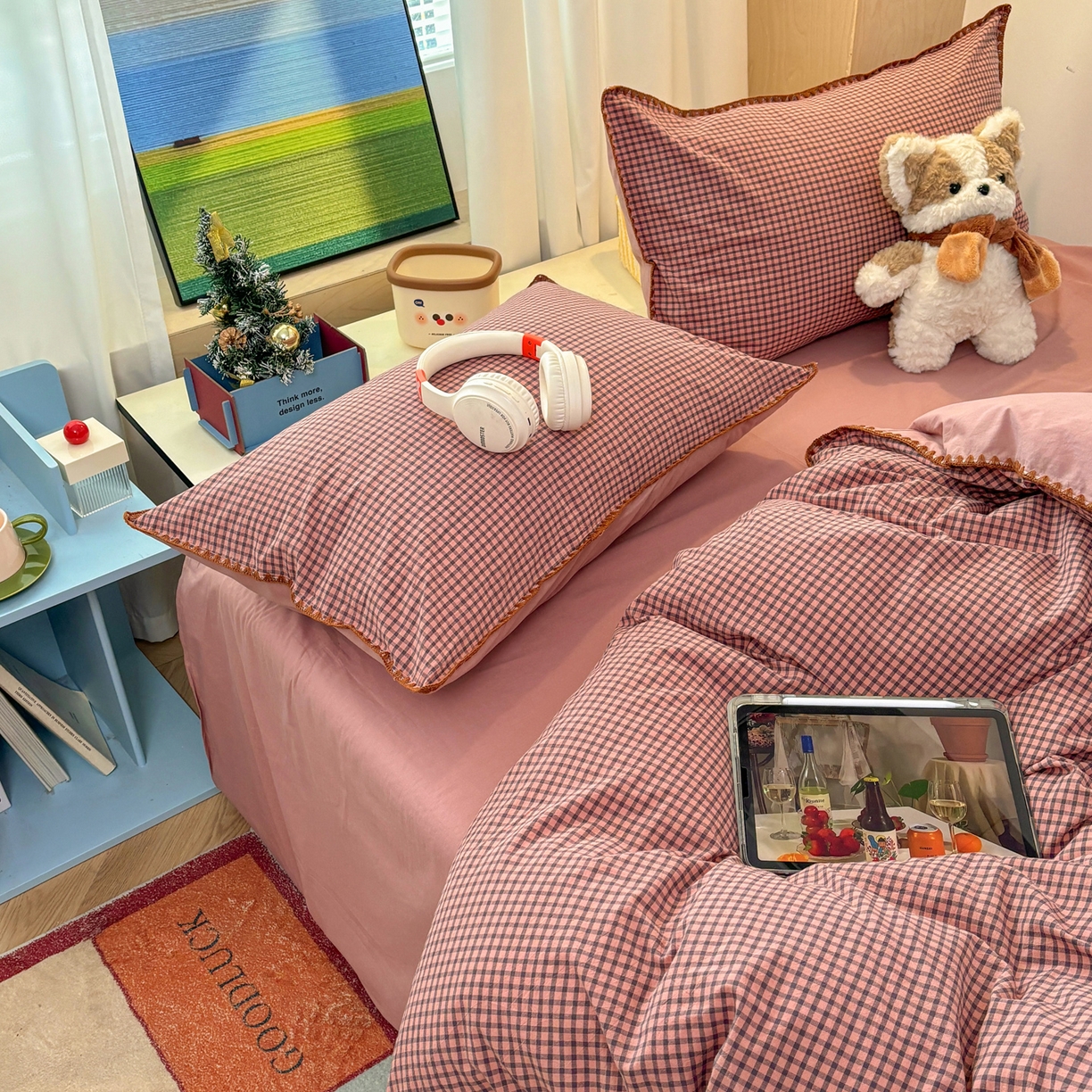 91家纺网 家纺一手货源 找家纺 雅居纺家纺 2026新款全棉色织水洗棉贝壳边四件套 贝壳边-豆沙格