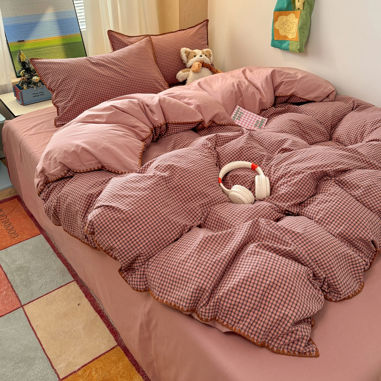 91家纺网 家纺一手货源 找家纺 雅居纺家纺 2026新款全棉色织水洗棉贝壳边四件套 贝壳边-豆沙格