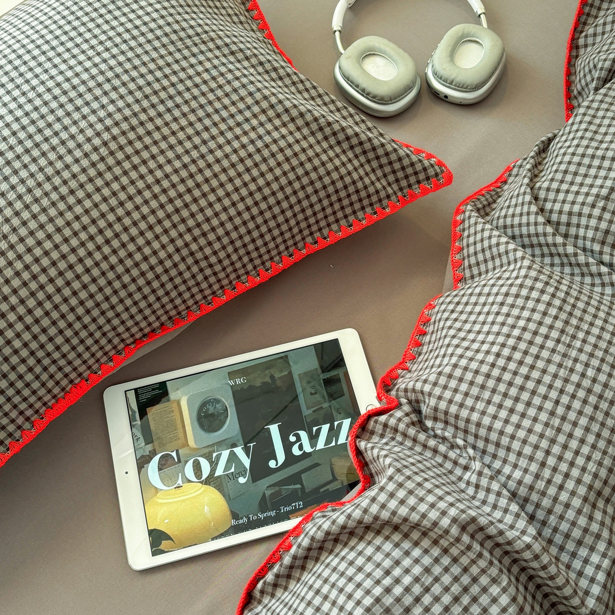 91家纺网 家纺一手货源 找家纺 雅居纺家纺 2026新款全棉色织水洗棉贝壳边四件套 贝壳边-灰小格