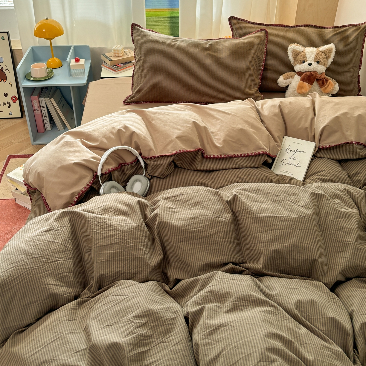 91家纺网 家纺一手货源 找家纺 雅居纺家纺 2026新款全棉色织水洗棉贝壳边四件套 贝壳边-卡其密条