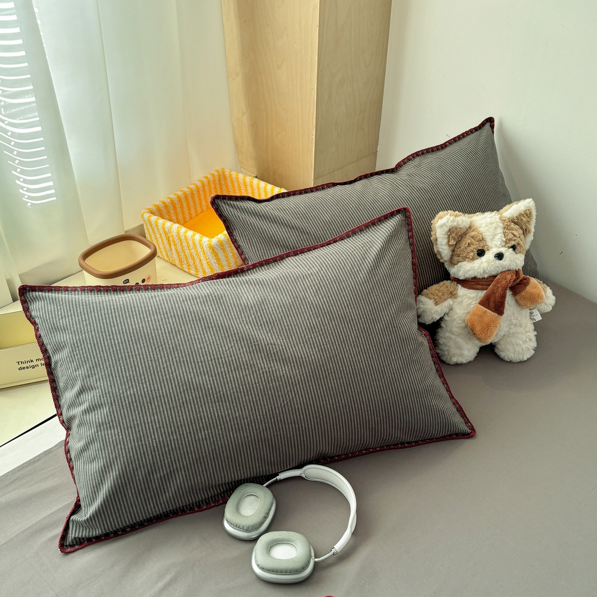 91家纺网 家纺一手货源 找家纺 雅居纺家纺 2026新款全棉色织水洗棉贝壳边四件套 贝壳边-浅灰密条