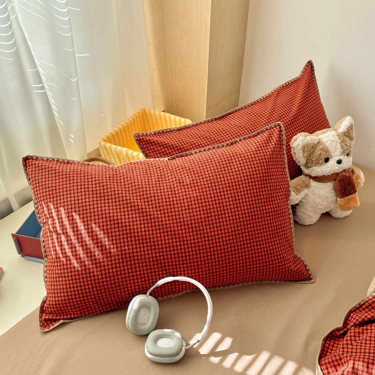 91家纺网 家纺一手货源 找家纺 雅居纺家纺 2026新款全棉色织水洗棉贝壳边四件套 贝壳边-苏桃红格