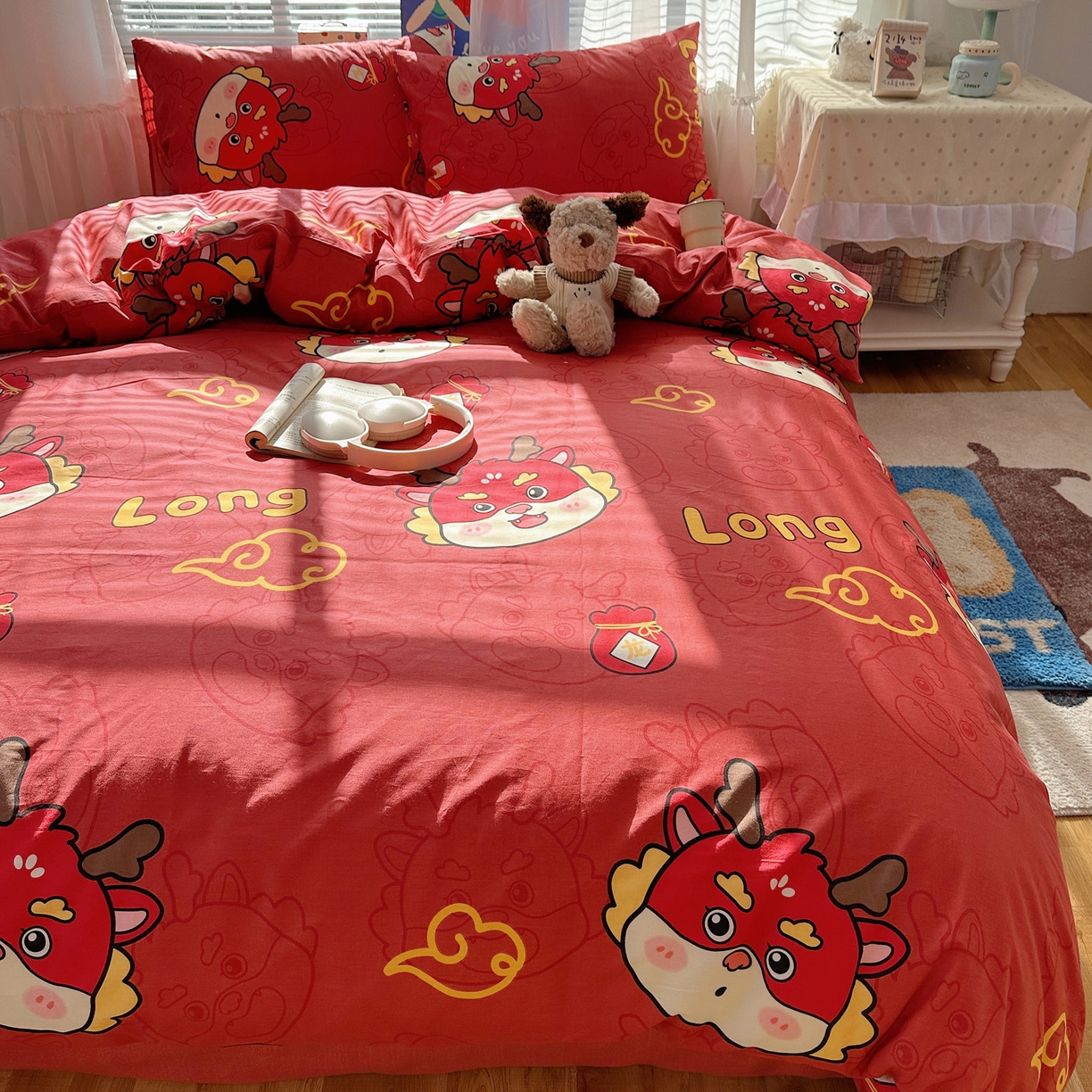 91家纺网 家纺一手货源 找家纺 雅居纺家纺 2026新款全棉小清新印花四件套 红红火火