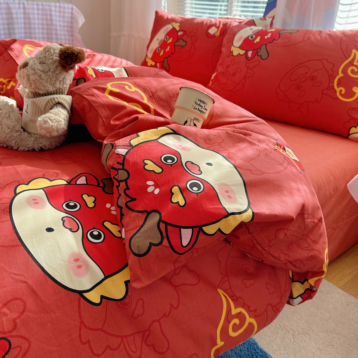 91家纺网 家纺一手货源 找家纺 雅居纺家纺 2026新款全棉小清新印花四件套 红红火火