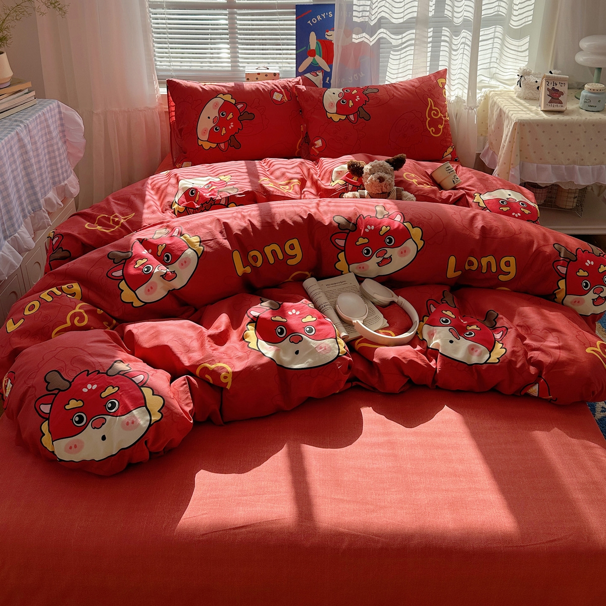 91家纺网 家纺一手货源 找家纺 雅居纺家纺 2026新款全棉小清新印花四件套 红红火火