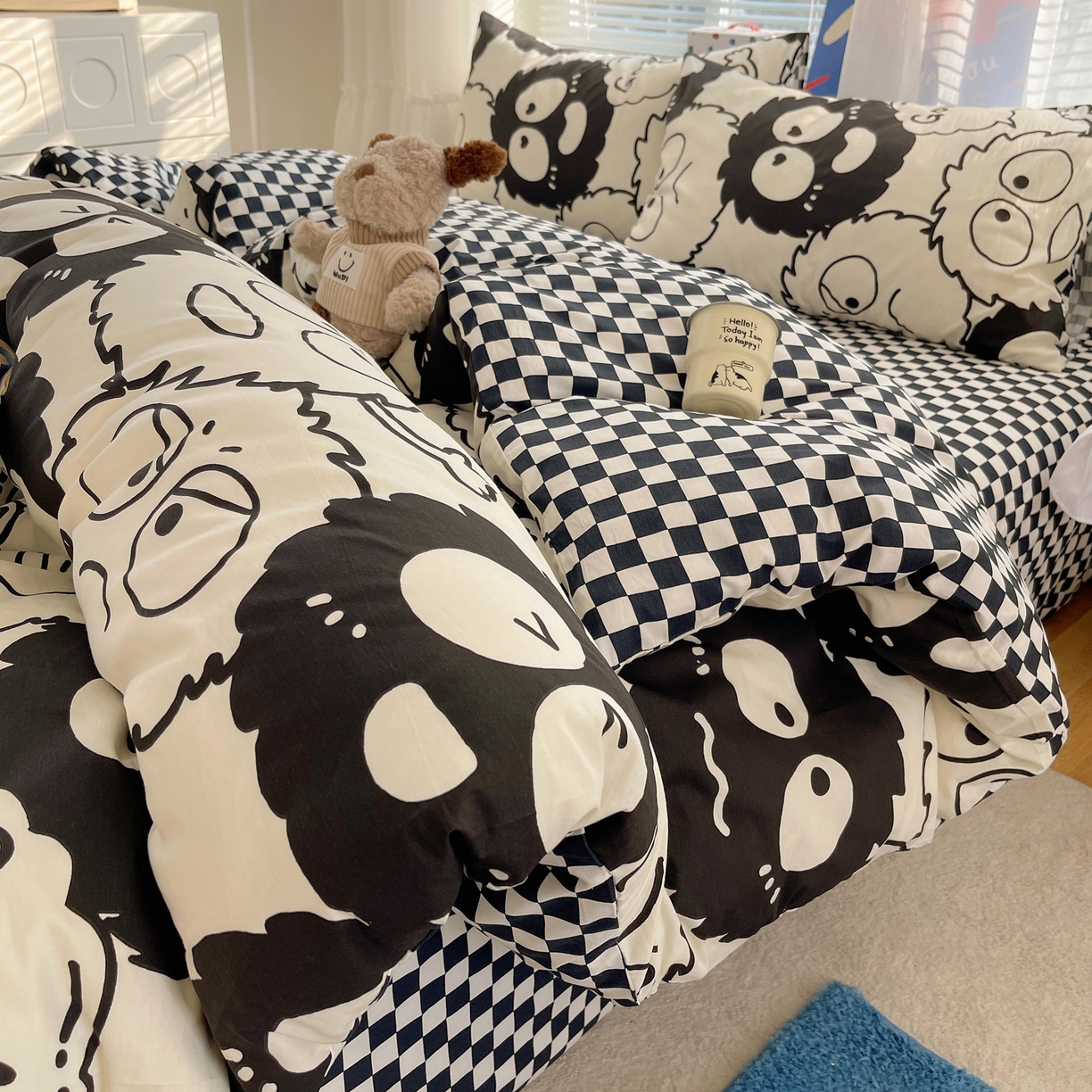 雅居纺家纺 2026新款全棉小清新印花四件套 贪玩家族