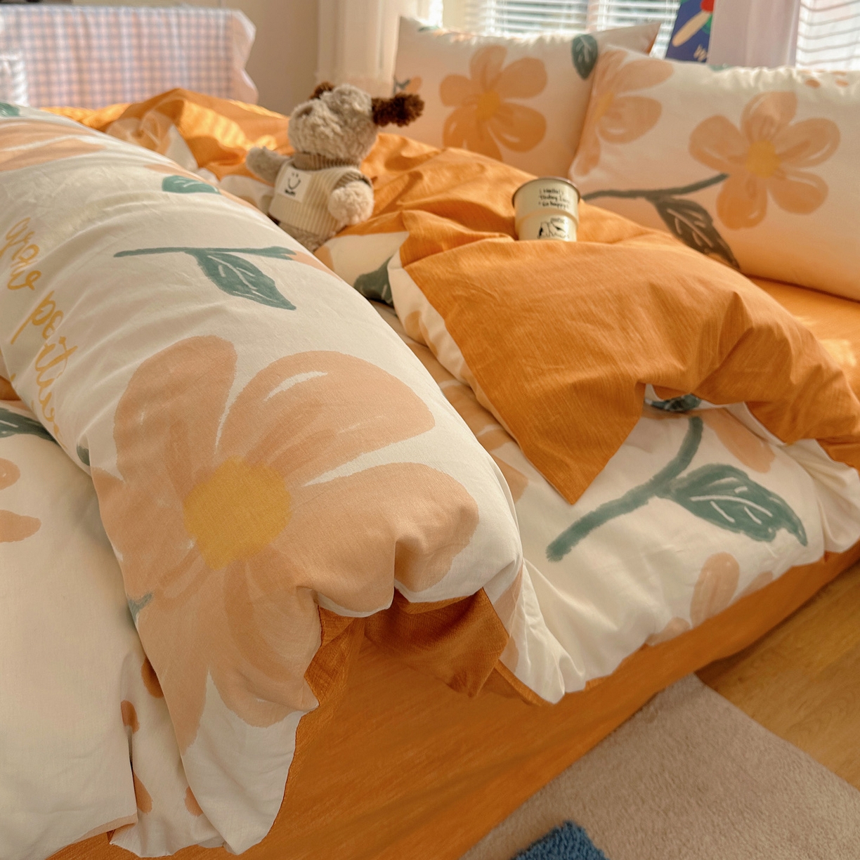 91家纺网 家纺一手货源 找家纺 雅居纺家纺 2026新款全棉小清新印花四件套 幸福花朵