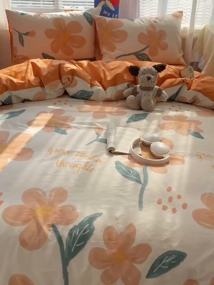 91家纺网 家纺一手货源 找家纺 雅居纺家纺 2026新款全棉小清新印花四件套 幸福花朵