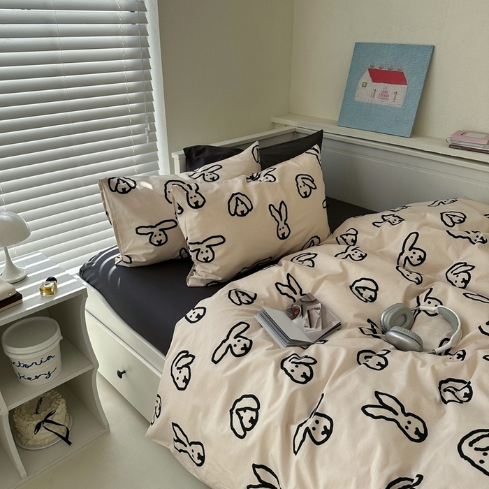 91家纺网 家纺一手货源 找家纺 （总）2026纯棉小清新ins风四件套可爱卡通被套纯色床单1.8床笠加大被套学生宿舍三件套