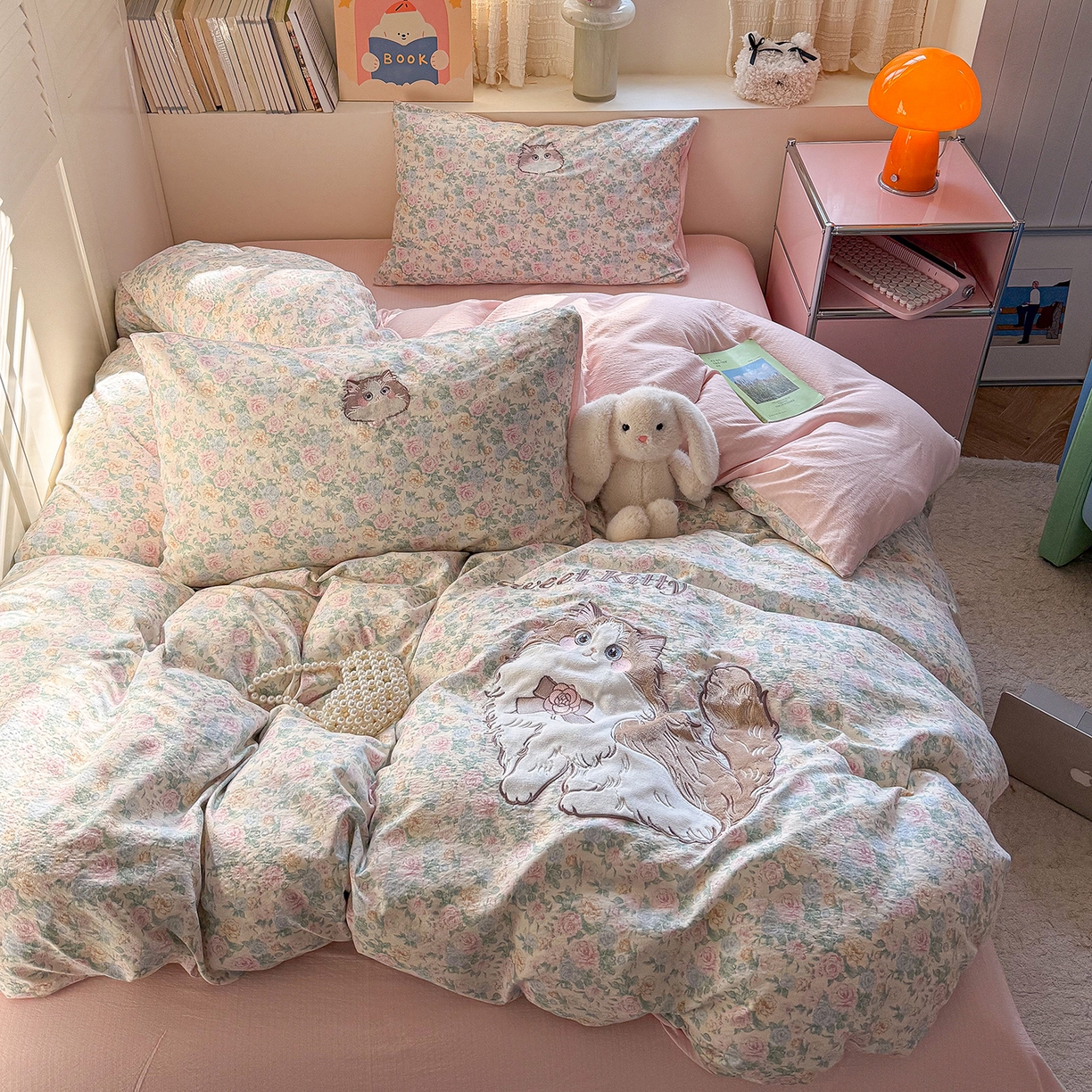 91家纺网 家纺一手货源 找家纺 （总）美乐迪家纺 2026新款贴布绣云感双层纱四件套