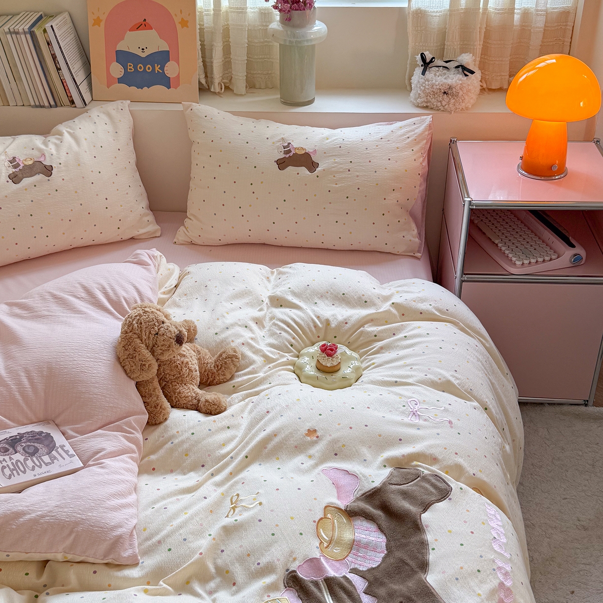 91家纺网 家纺一手货源 找家纺 美乐迪家纺 2026新款贴布绣云感双层纱四件套 可爱小马