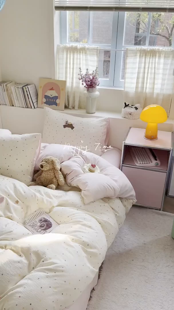 91家纺网 家纺一手货源 找家纺 美乐迪家纺 2026新款贴布绣云感双层纱四件套 可爱小马