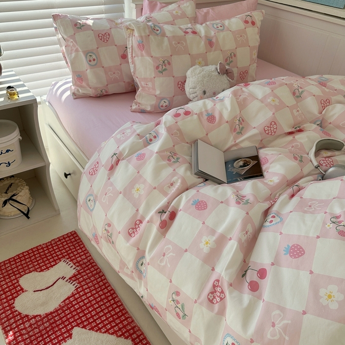 91家纺网 家纺一手货源 找家纺 （总）2026纯棉小清新ins风四件套可爱卡通被套纯色床单1.8床笠加大被套学生宿舍三件套