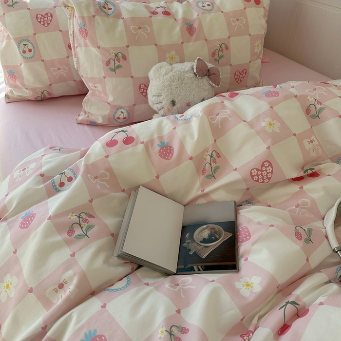 91家纺网 家纺一手货源 找家纺 （总）2026纯棉小清新ins风四件套可爱卡通被套纯色床单1.8床笠加大被套学生宿舍三件套