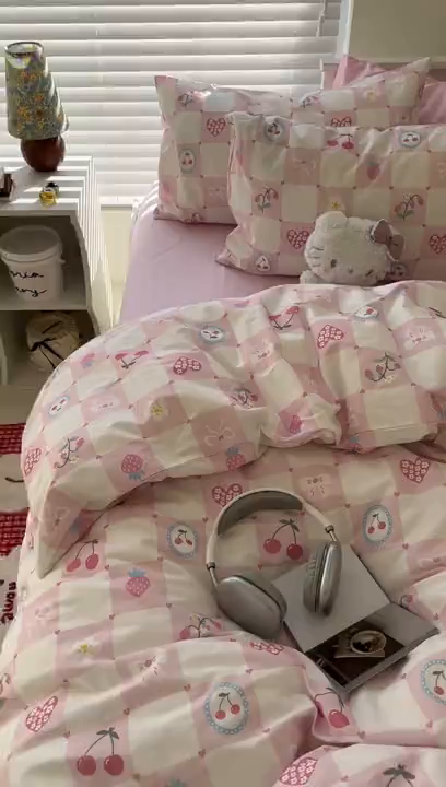 91家纺网 家纺一手货源 找家纺 （总）2026纯棉小清新ins风四件套可爱卡通被套纯色床单1.8床笠加大被套学生宿舍三件套