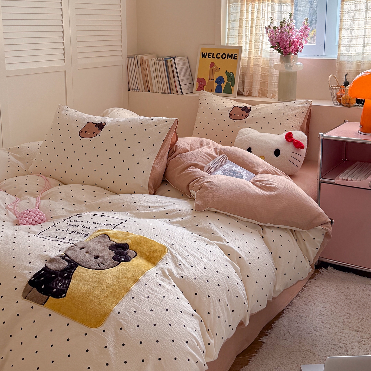 91家纺网 家纺一手货源 找家纺 美乐迪家纺 2026新款贴布绣云感双层纱四件套 躲猫猫