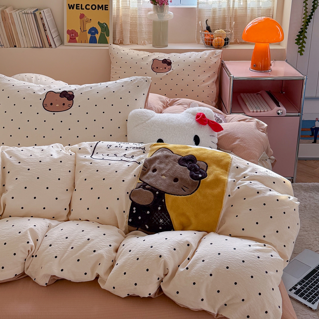 91家纺网 家纺一手货源 找家纺 美乐迪家纺 2026新款贴布绣云感双层纱四件套 躲猫猫