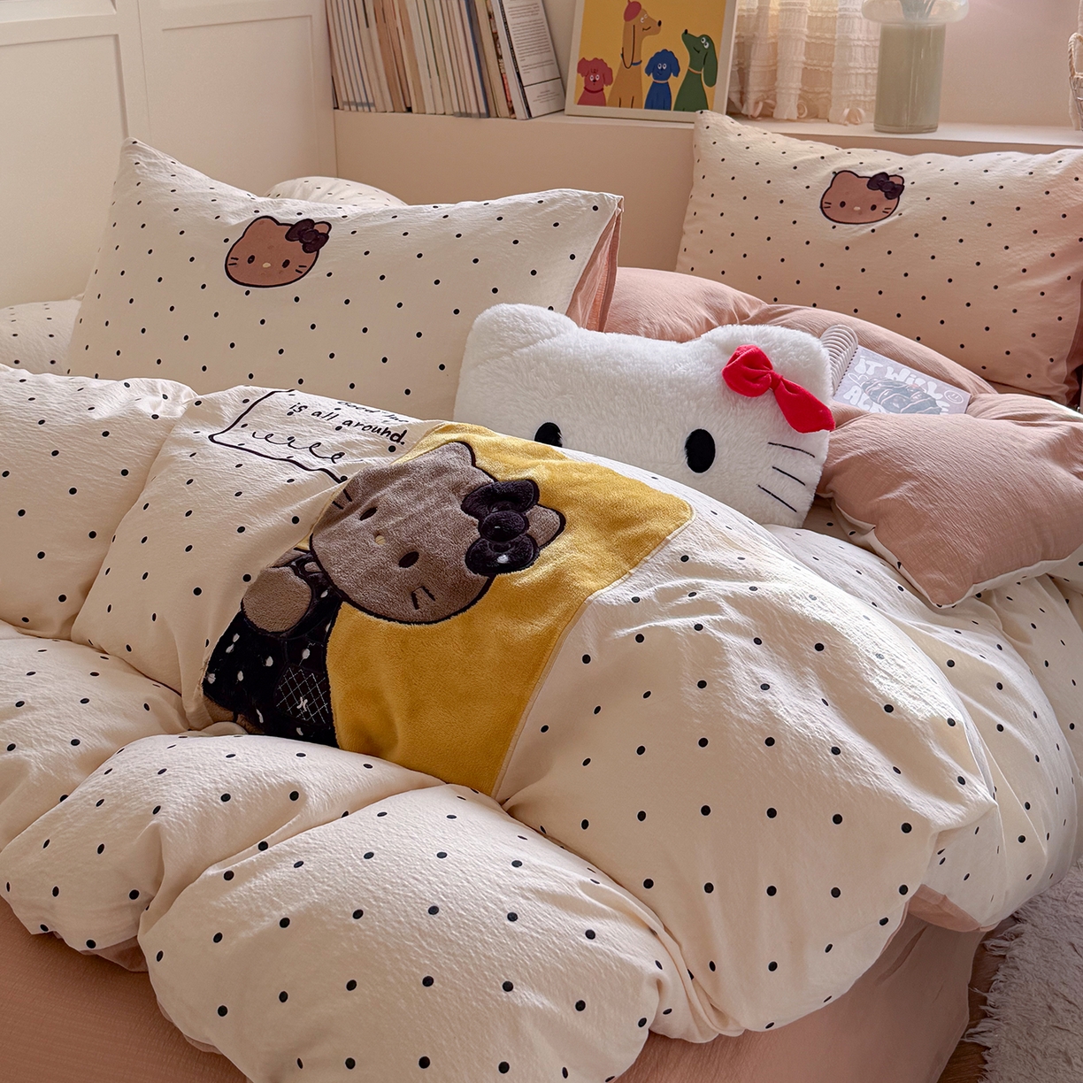 91家纺网 家纺一手货源 找家纺 美乐迪家纺 2026新款贴布绣云感双层纱四件套 躲猫猫