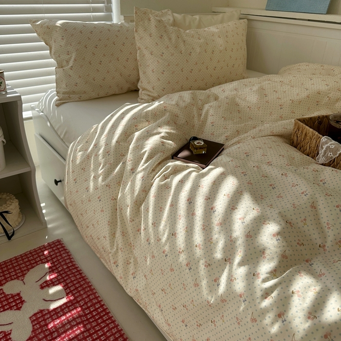 91家纺网 家纺一手货源 找家纺 2026纯棉小清新ins风四件套可爱卡通被套纯色床单1.8床笠加大被套学生宿舍三件套 樱桃小丸子-奶白