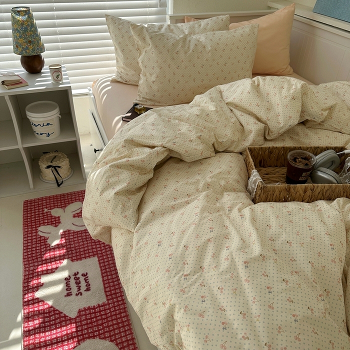 91家纺网 家纺一手货源 找家纺 2026纯棉小清新ins风四件套可爱卡通被套纯色床单1.8床笠加大被套学生宿舍三件套 樱桃小丸子-浅玉