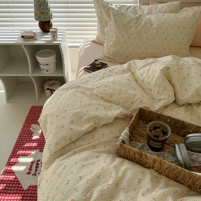 91家纺网 家纺一手货源 找家纺 2026纯棉小清新ins风四件套可爱卡通被套纯色床单1.8床笠加大被套学生宿舍三件套 樱桃小丸子-浅玉