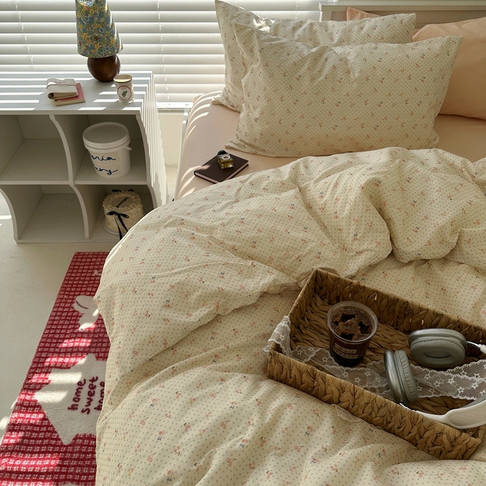 91家纺网 家纺一手货源 找家纺 2026纯棉小清新ins风四件套可爱卡通被套纯色床单1.8床笠加大被套学生宿舍三件套 樱桃小丸子-浅玉