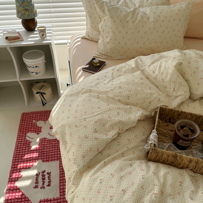 91家纺网 家纺一手货源 找家纺 2026纯棉小清新ins风四件套可爱卡通被套纯色床单1.8床笠加大被套学生宿舍三件套 樱桃小丸子-浅玉