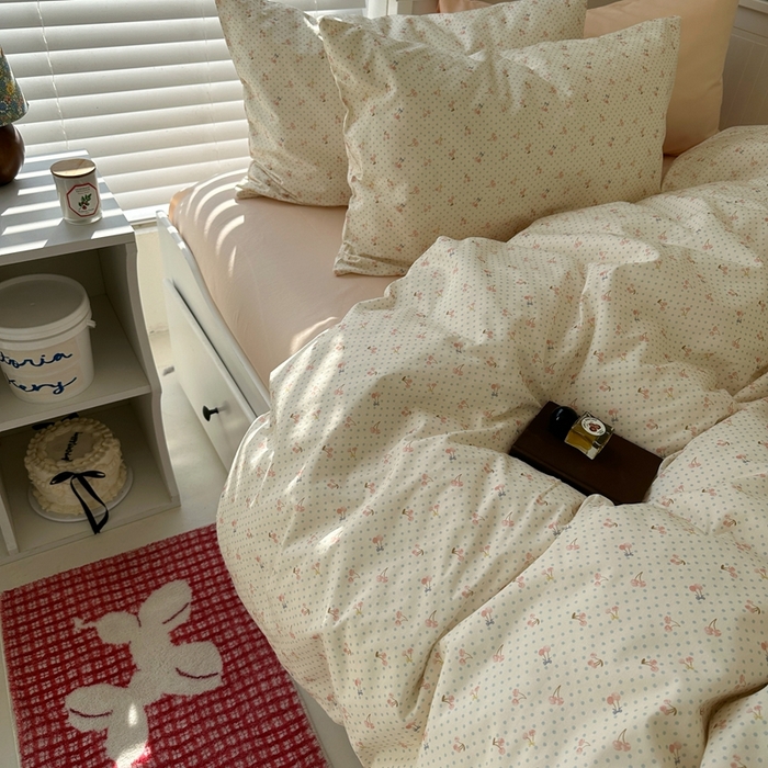 91家纺网 家纺一手货源 找家纺 2026纯棉小清新ins风四件套可爱卡通被套纯色床单1.8床笠加大被套学生宿舍三件套 樱桃小丸子-浅玉