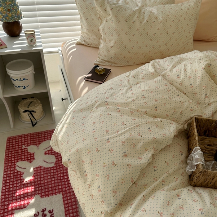 91家纺网 家纺一手货源 找家纺 2026纯棉小清新ins风四件套可爱卡通被套纯色床单1.8床笠加大被套学生宿舍三件套 樱桃小丸子-浅玉