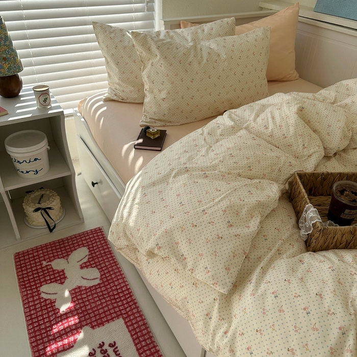 91家纺网 家纺一手货源 找家纺 2026纯棉小清新ins风四件套可爱卡通被套纯色床单1.8床笠加大被套学生宿舍三件套 樱桃小丸子-浅玉