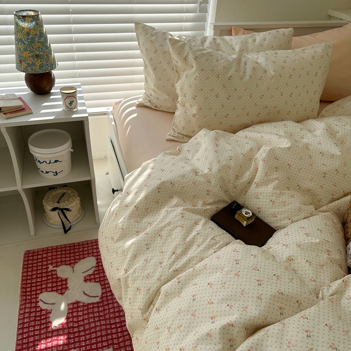 91家纺网 家纺一手货源 找家纺 2026纯棉小清新ins风四件套可爱卡通被套纯色床单1.8床笠加大被套学生宿舍三件套 樱桃小丸子-浅玉