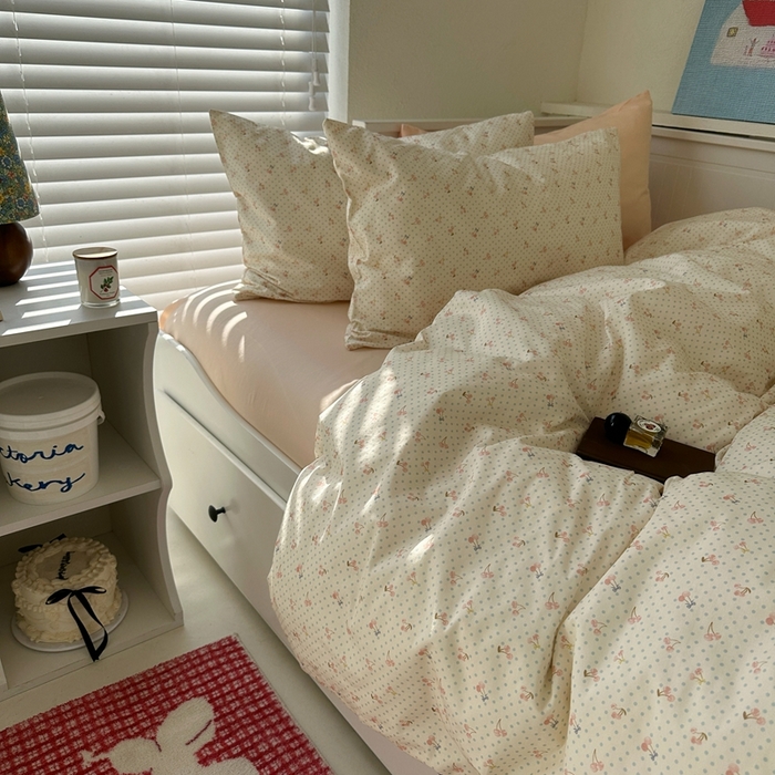 91家纺网 家纺一手货源 找家纺 2026纯棉小清新ins风四件套可爱卡通被套纯色床单1.8床笠加大被套学生宿舍三件套 樱桃小丸子-浅玉