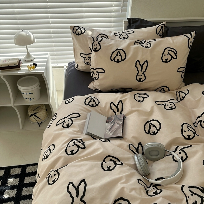 91家纺网 家纺一手货源 找家纺 2026纯棉小清新ins风四件套可爱卡通被套纯色床单1.8床笠加大被套学生宿舍三件套 TuTu-深灰